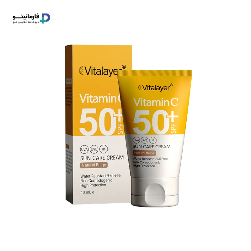 کرم ضد آفتاب نچرال بژ ویتالیر با SPF50 دارای ویتامین C مناسب انواع پوست حجم 40 میلی لیتر