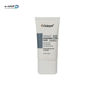 ضد آفتاب Whitevit بی رنگ ویتالیر با SPF50 مناسب پوست تیره و لک دار با SPF50